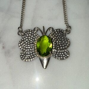 Silver .925 Butterfly Necklace with Green Gemstone